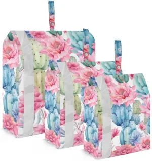 SPRIPORT Pink Cactus Flower 3 Set Compression Packing Cubes for Travel Lightweight Luggage Organizer Bags for Carry on Suitcase Luggage Cubes for Vacation Woman Man Clothes