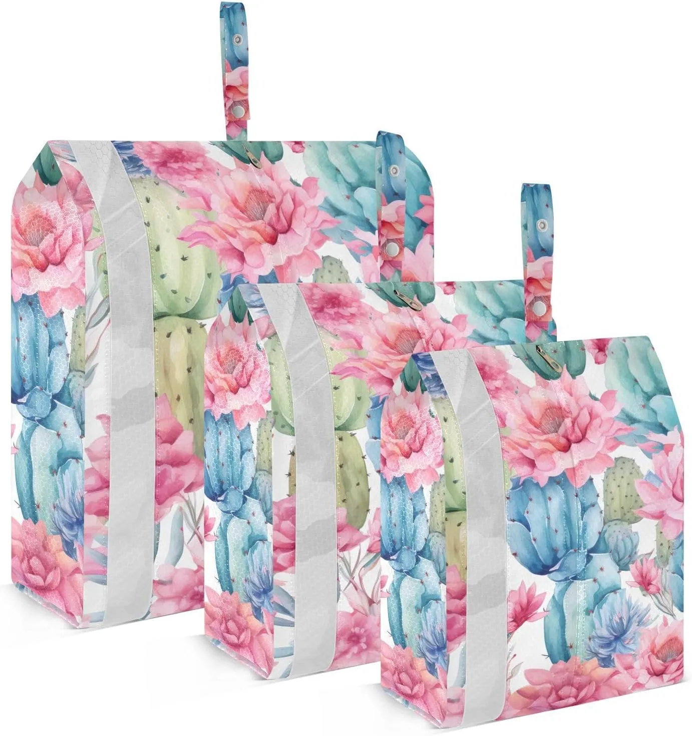 SPRIPORT Pink Cactus Flower 3 Set Compression Packing Cubes for Travel Lightweight Luggage Organizer Bags for Carry on Suitcase Luggage Cubes for Vacation Woman Man Clothes