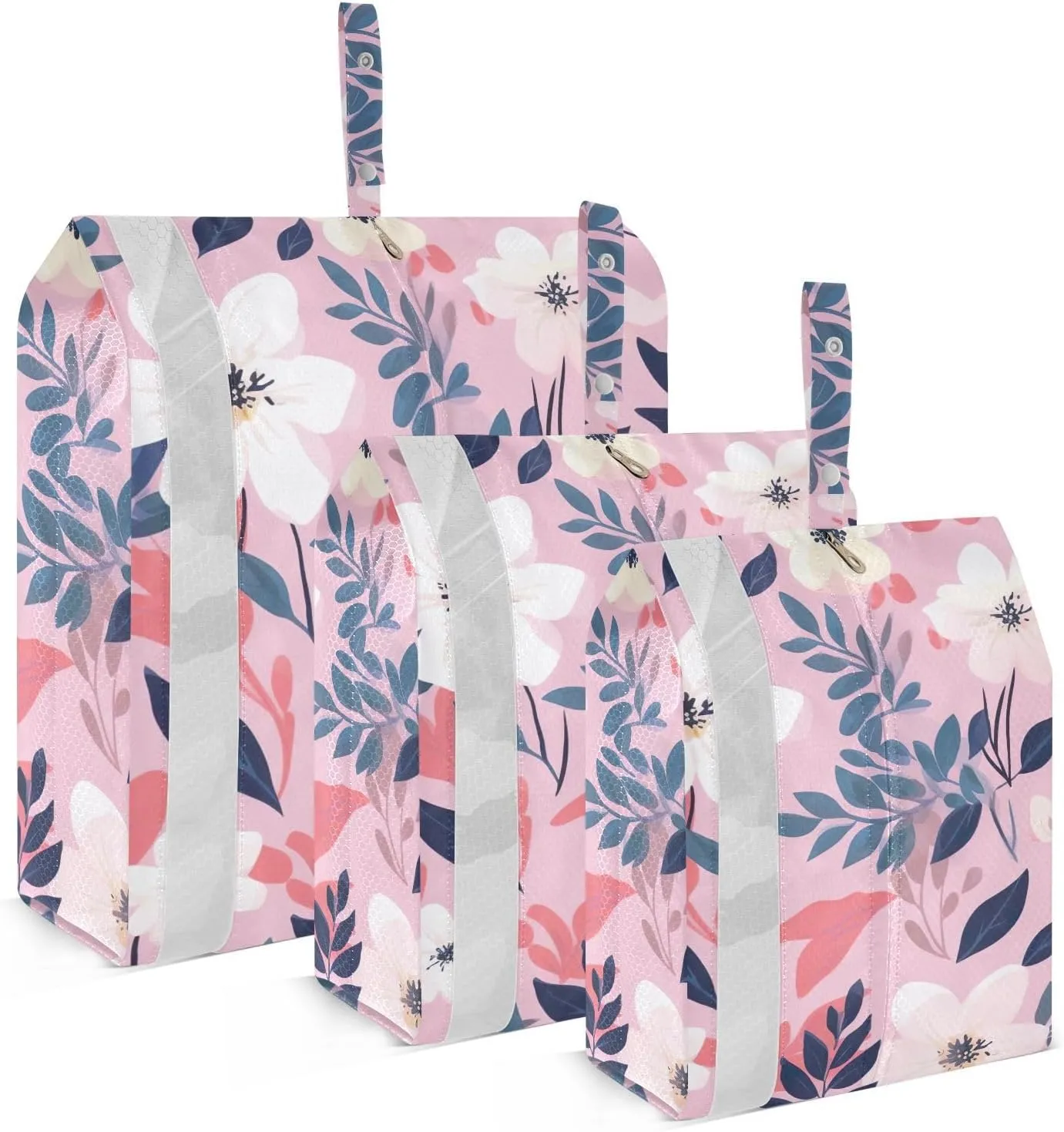 SPRIPORT Pink Flowers Leave 3 Set Compression Packing Cubes for Travel Lightweight Luggage Organizer Bags for Carry on Suitcase Travel Cubes for Woman Man Vacation Clothes