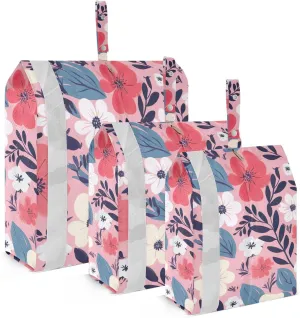 SPRIPORT Pink Flowers Leaves 3 Set Compression Packing Cubes for Travel Lightweight Luggage Organizer Bags for Carry on Suitcase Travel Storage Bags for Man Woman Vacation Clothes