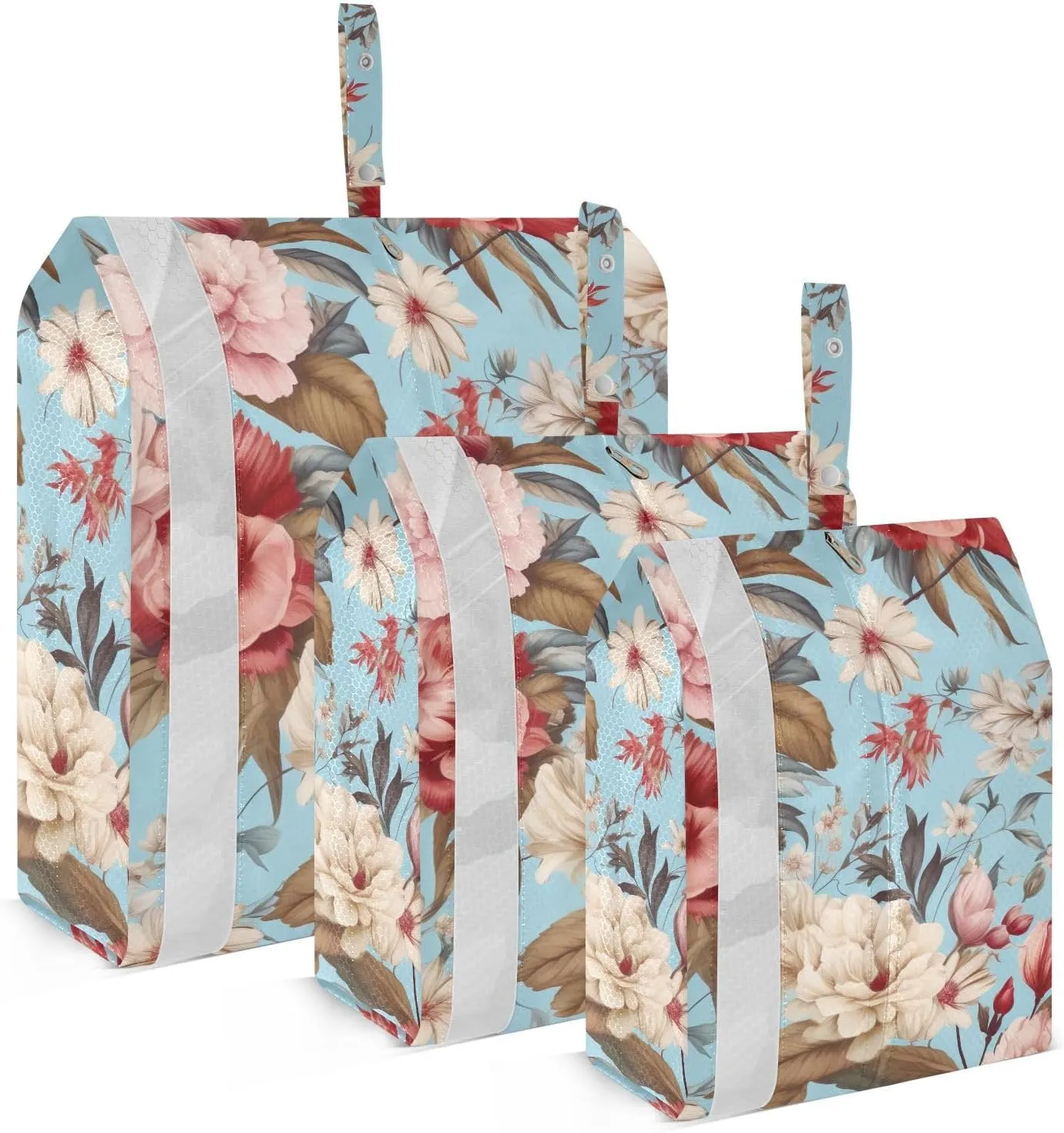 SPRIPORT Pink Red Flowers 3 Set Compression Packing Cubes for Travel Lightweight Luggage Organizer Bags for Carry on Suitcase Travel Essentials for Man Woman Clothes Vacation