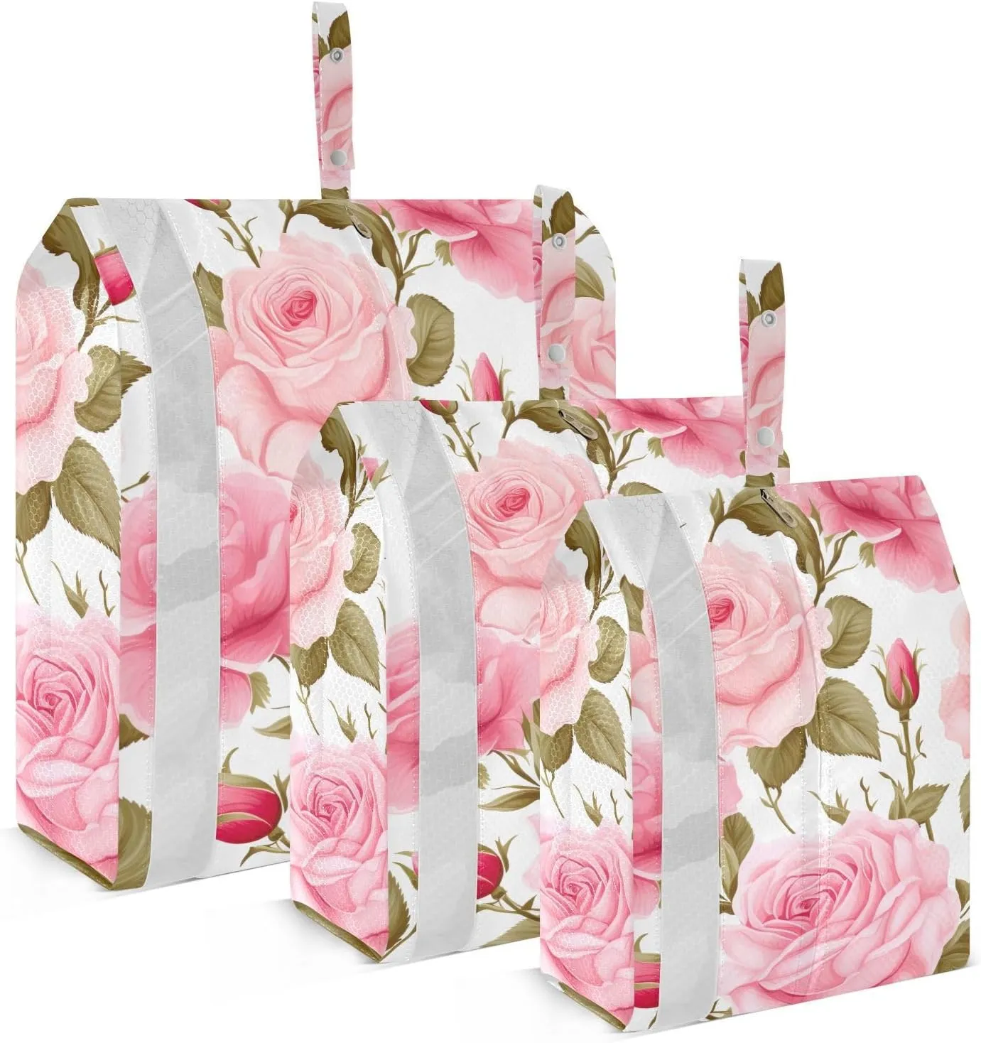 SPRIPORT Pink Rose White 3 Set Compression Packing Cubes for Travel Lightweight Luggage Organizer Bags for Carry on Suitcase Travel Accessories for Vacation Woman Man Clothes