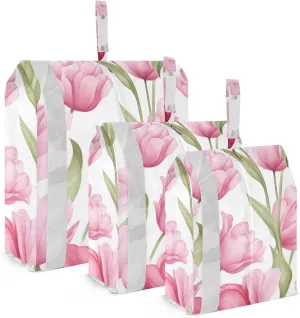 SPRIPORT Pink Watercolor Flowers 3 Set Compression Packing Cubes for Travel Lightweight Luggage Organizer Bags for Carry on Suitcase Travel Accessories for Man Woman Clothes Vacation