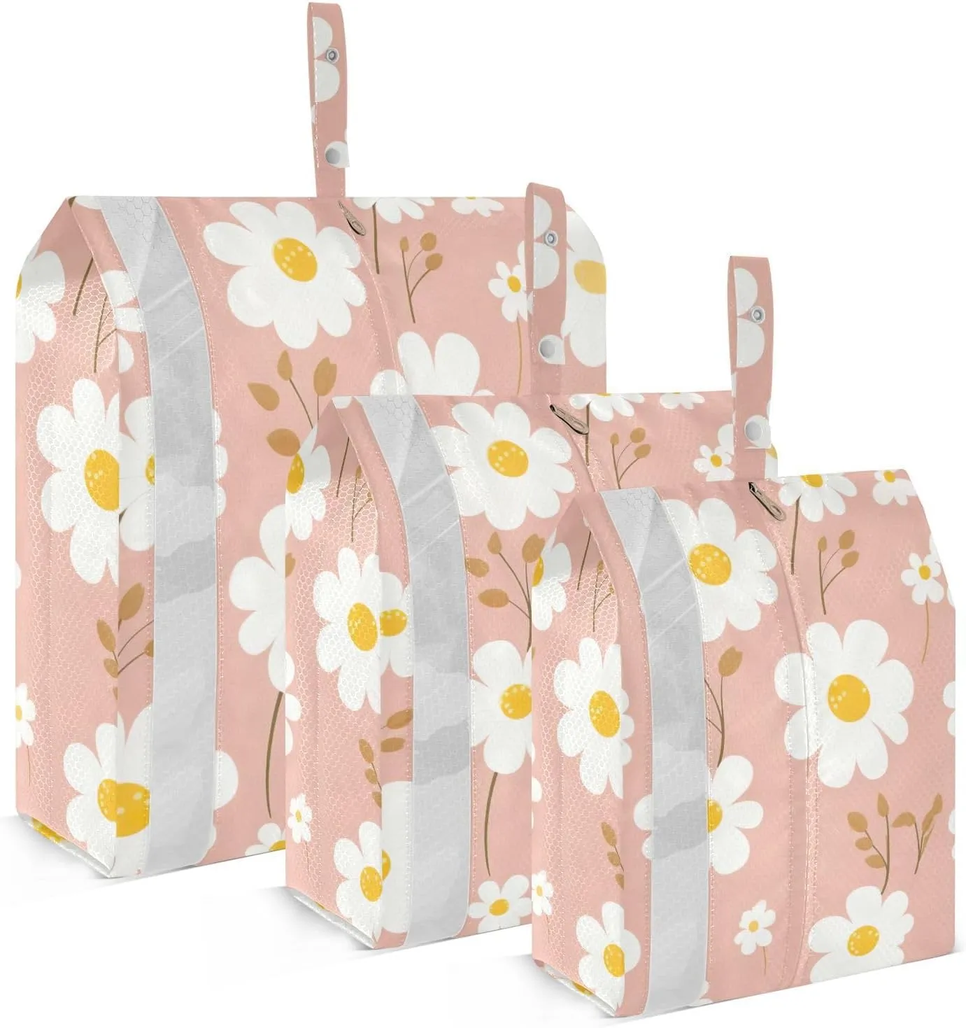 SPRIPORT Pink White Flower 3 Set Compression Packing Cubes for Travel Lightweight Luggage Organizer Bags for Carry on Suitcase Travel Cubes for Vacation Woman Man Clothes