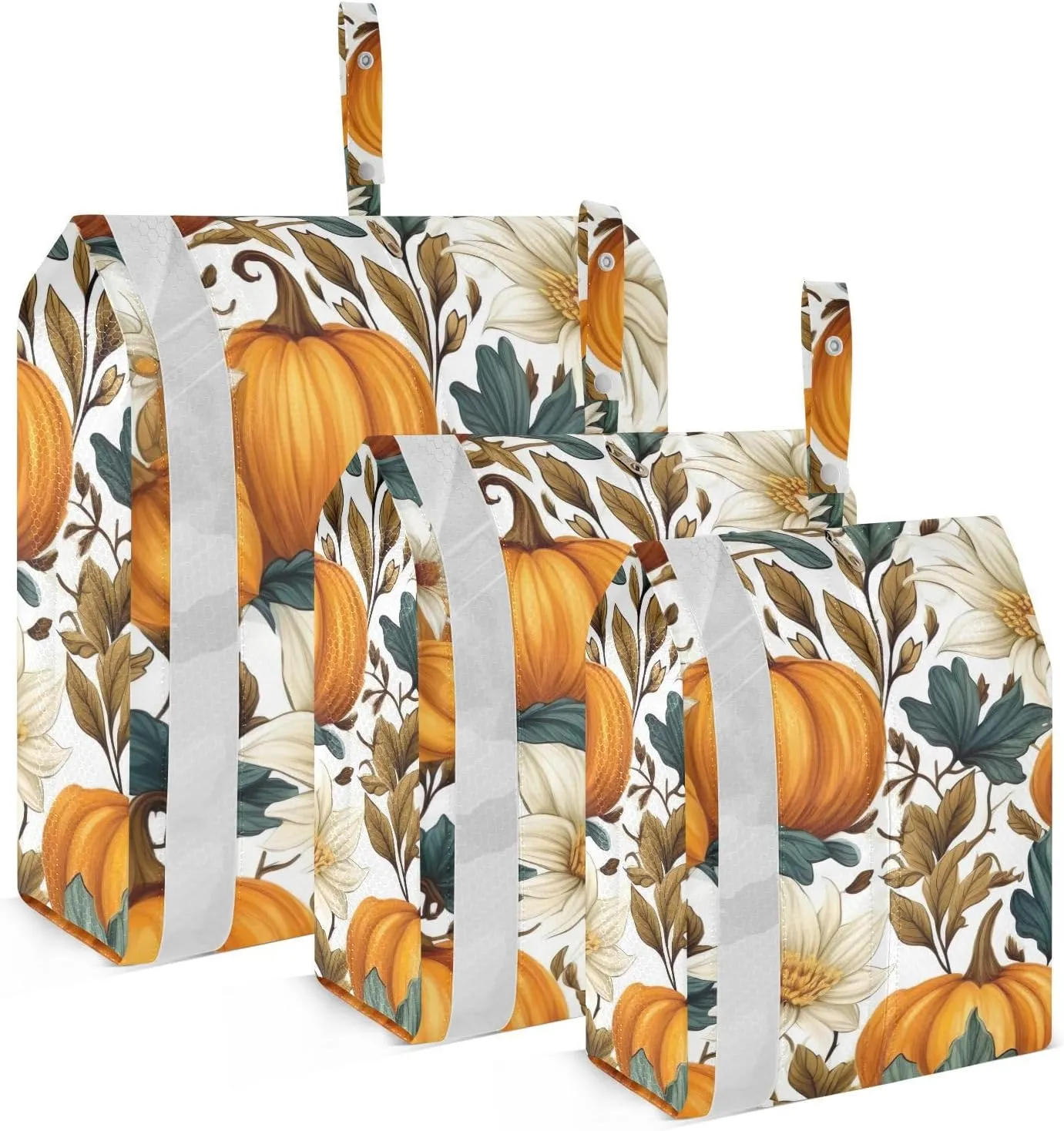 SPRIPORT Pumpkins Flowers White Autumn 3 Set Compression Packing Cubes for Travel Lightweight Luggage Organizer Bags for Carry on Suitcase Luggage Cubes for Woman Man Clothes Vacation