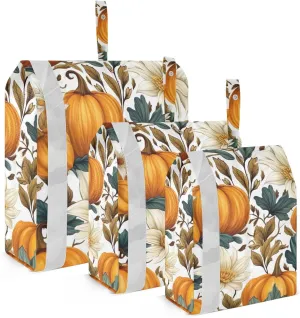 SPRIPORT Pumpkins Flowers White Autumn 3 Set Compression Packing Cubes for Travel Lightweight Luggage Organizer Bags for Carry on Suitcase Luggage Cubes for Woman Man Clothes Vacation