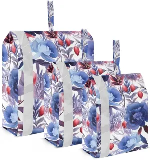 SPRIPORT Purple Blue Flowers 3 Set Compression Packing Cubes for Travel Lightweight Luggage Organizer Bags for Carry on Suitcase Travel Essentials for Woman Man Vacation Clothes