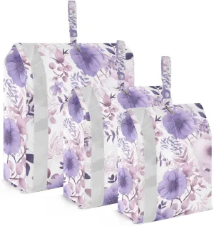 SPRIPORT Purple Flowers Leaves 3 Set Compression Packing Cubes for Travel Lightweight Luggage Organizer Bags for Carry on Suitcase Travel Cubes for Man Woman Clothes Vacation