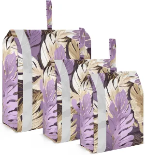 SPRIPORT Purple Golden Palm Leave 3 Set Compression Packing Cubes for Travel Lightweight Luggage Organizer Bags for Carry on Suitcase Travel Accessories for Woman Man Clothes Vacation