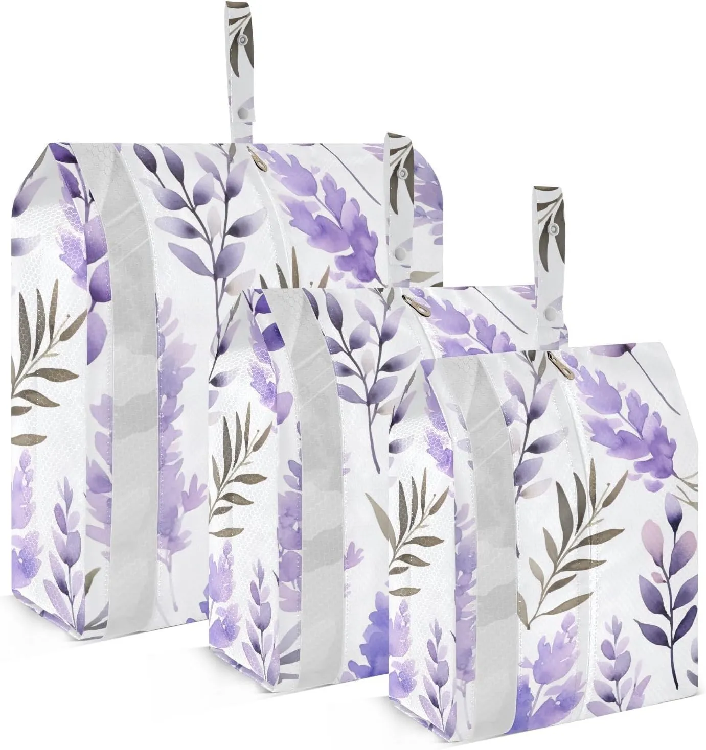 SPRIPORT Purple Lavender Leaves Flower 3 Set Compression Packing Cubes for Travel Lightweight Luggage Organizer Bags for Carry on Suitcase Travel Cubes for Man Woman Clothes Vacation