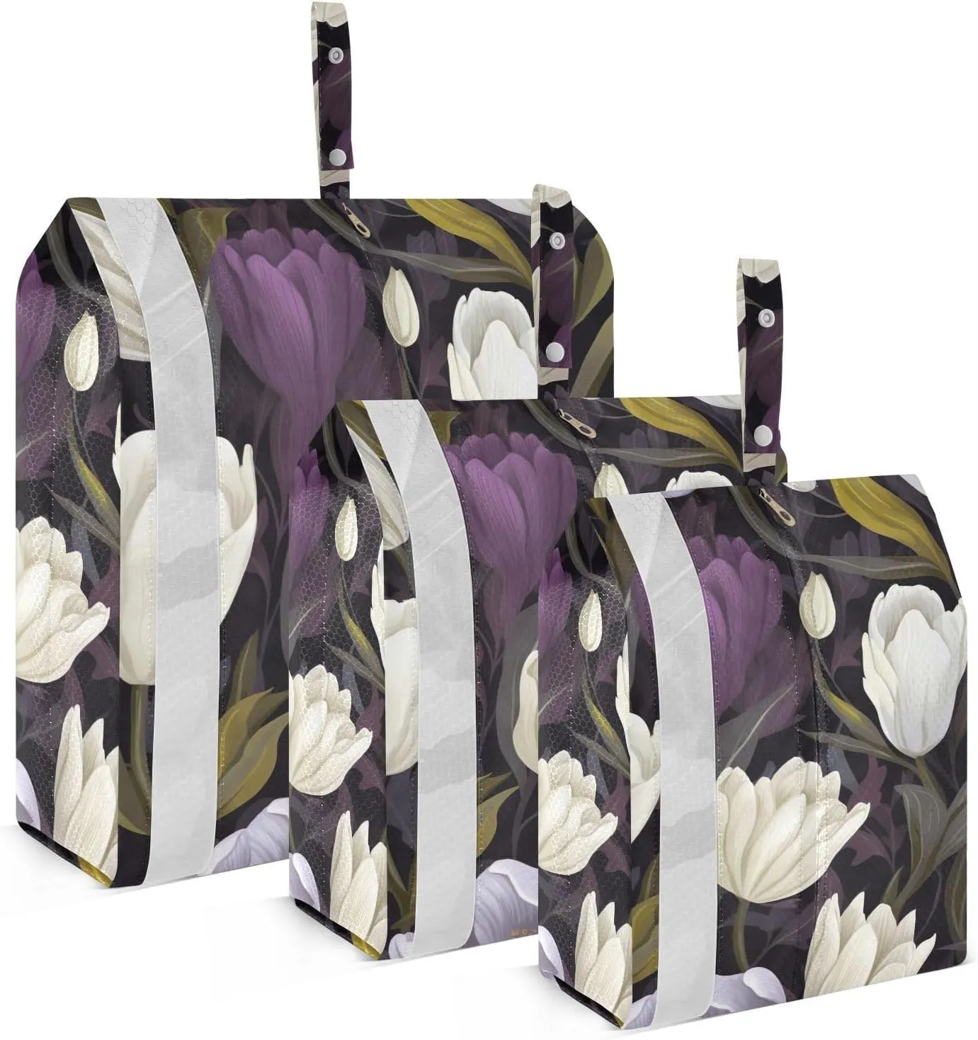 SPRIPORT Purple Tulips Flower 3 Set Compression Packing Cubes for Travel Lightweight Luggage Organizer Bags for Carry on Suitcase Travel Storage Bags for Vacation Man Woman Clothes