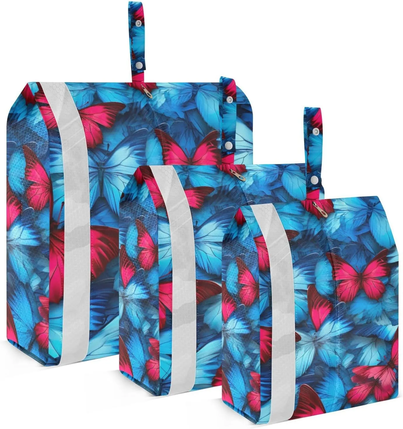 SPRIPORT Red Blue Butterfly 3 Set Compression Packing Cubes for Travel Lightweight Luggage Organizer Bags for Carry on Suitcase Luggage Cubes for Vacation Man Woman Clothes