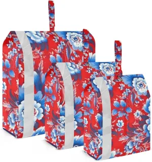 SPRIPORT Red Florals Blue 3 Set Compression Packing Cubes for Travel Lightweight Luggage Organizer Bags for Carry on Suitcase Luggage Cubes for Vacation Man Woman Clothes