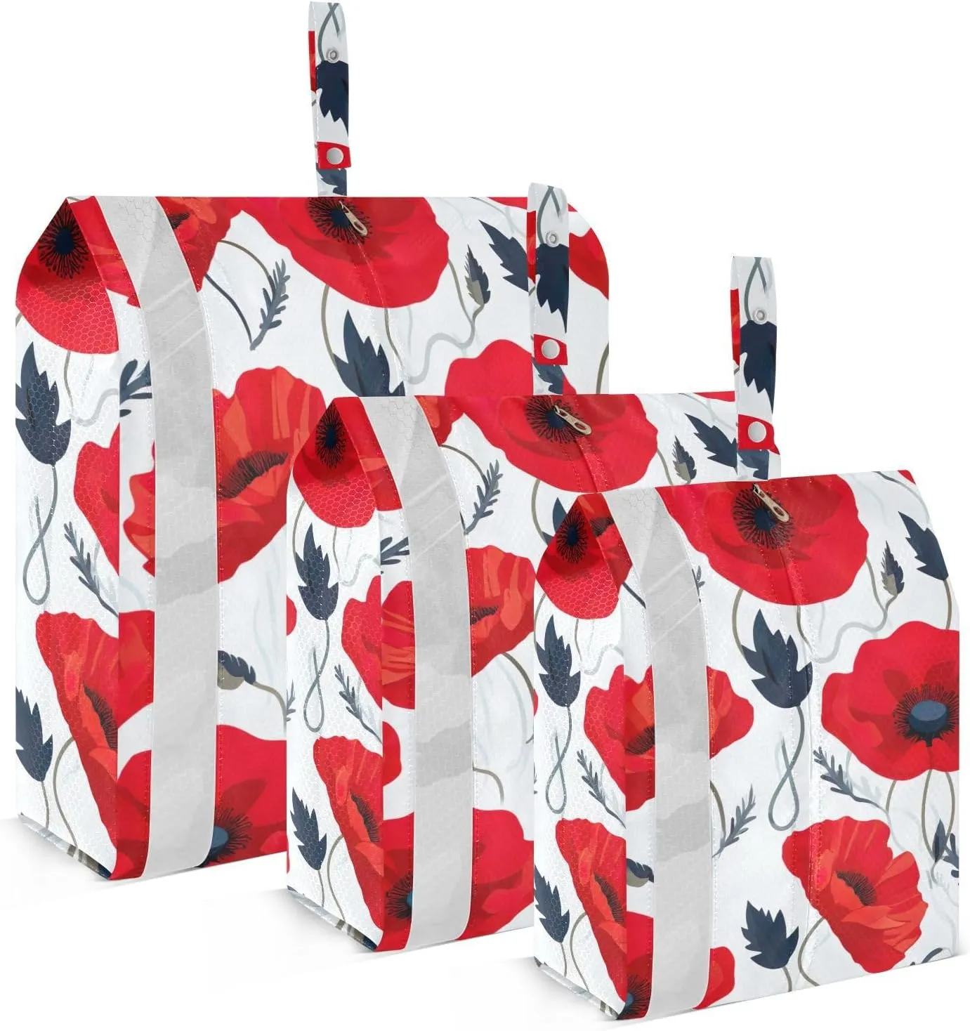 SPRIPORT Red Flowers Poppies White 3 Set Compression Packing Cubes for Travel Lightweight Luggage Organizer Bags for Carry on Suitcase Luggage Cubes for Vacation Man Woman Clothes
