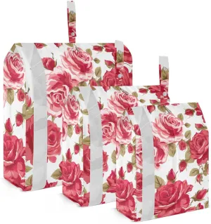 SPRIPORT Red Roses Green Leaves White 3 Set Compression Packing Cubes for Travel Lightweight Luggage Organizer Bags for Carry on Suitcase Travel Essentials for Woman Man Vacation Clothes