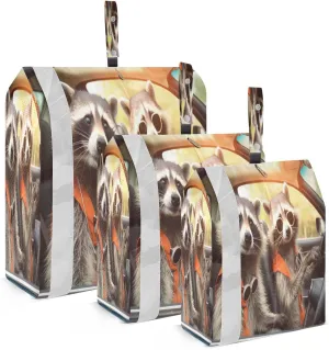 SPRIPORT Riding Car Funny Raccoons 3 Set Compression Packing Cubes for Travel Lightweight Luggage Organizer Bags for Carry on Suitcase Travel Cubes for Man Woman Vacation Clothes