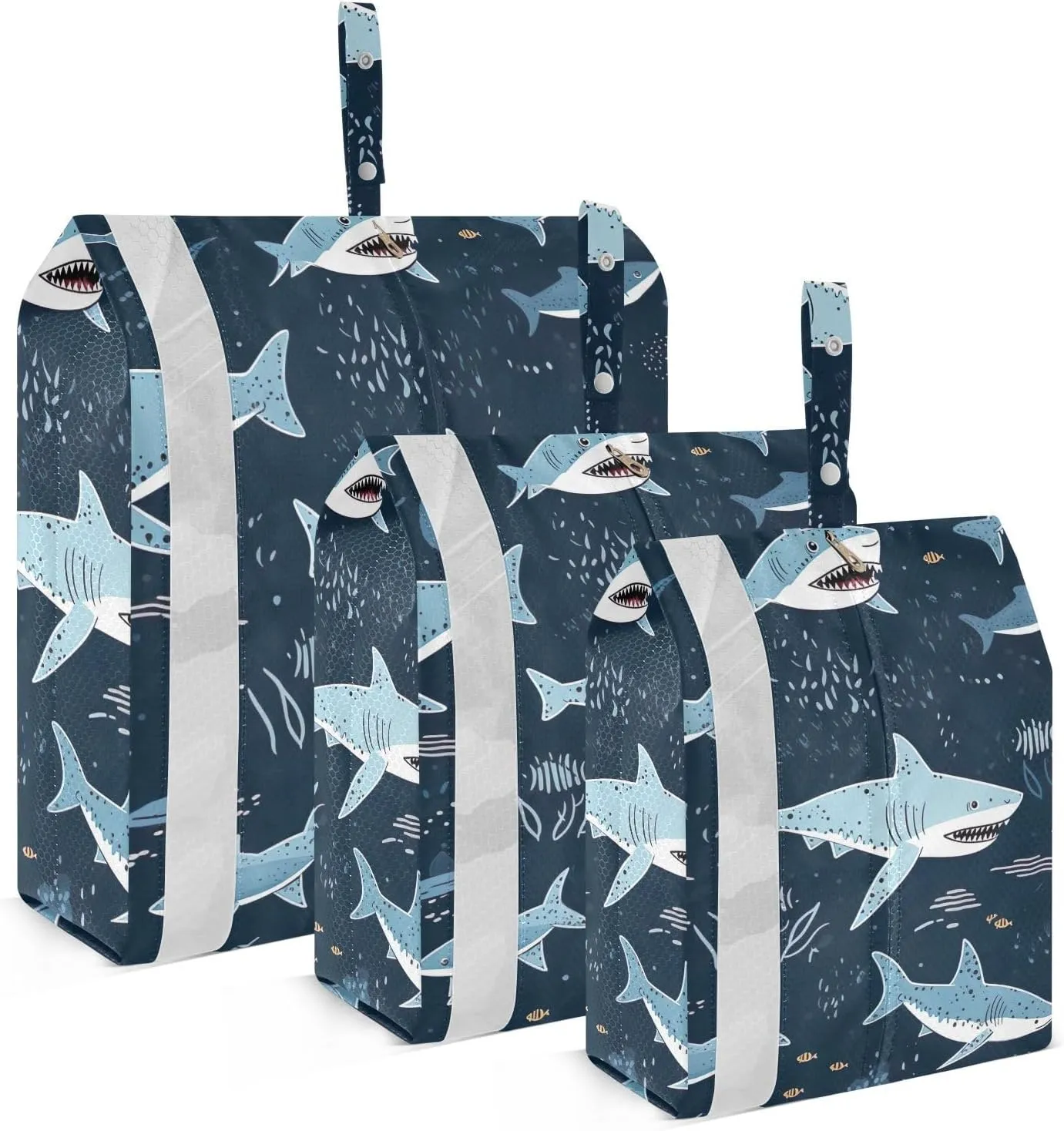 SPRIPORT Sharks Cartoon 3 Set Compression Packing Cubes for Travel Lightweight Luggage Organizer Bags for Carry on Suitcase Travel Storage Bags for Man Woman Clothes Vacation