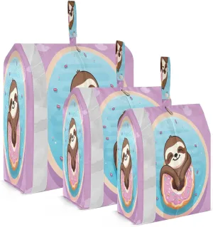 SPRIPORT Sloth Doughnut 3 Set Compression Packing Cubes for Travel Lightweight Luggage Organizer Bags for Carry on Suitcase Luggage Cubes for Vacation Man Woman Clothes