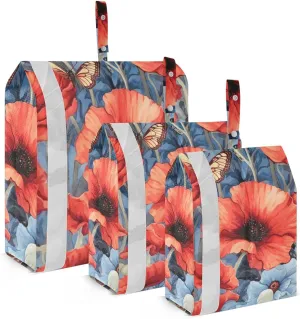 SPRIPORT Spring Flowers Butterflies Poppies 3 Set Compression Packing Cubes for Travel Lightweight Luggage Organizer Bags for Carry on Suitcase Luggage Cubes for Man Woman Clothes Vacation