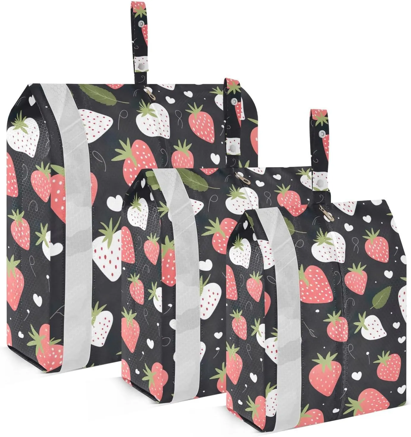 SPRIPORT Strawberries Black 3 Set Compression Packing Cubes for Travel Lightweight Luggage Organizer Bags for Carry on Suitcase Luggage Cubes for Woman Man Clothes Vacation