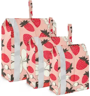 SPRIPORT Strawberries White Flowers 3 Set Compression Packing Cubes for Travel Lightweight Luggage Organizer Bags for Carry on Suitcase Travel Essentials for Woman Man Clothes Vacation