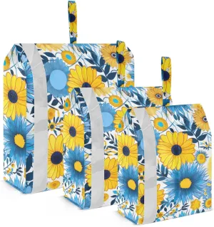 SPRIPORT Sunflower Blue Flowers 3 Set Compression Packing Cubes for Travel Lightweight Luggage Organizer Bags for Carry on Suitcase Travel Cubes for Man Woman Clothes