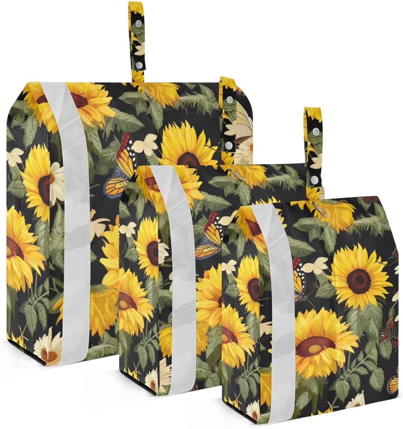 SPRIPORT Sunflowers Butterflies Black 3 Set Compression Packing Cubes for Travel Lightweight Luggage Organizer Bags for Carry on Suitcase Luggage Cubes for Woman Man Clothes Vacation