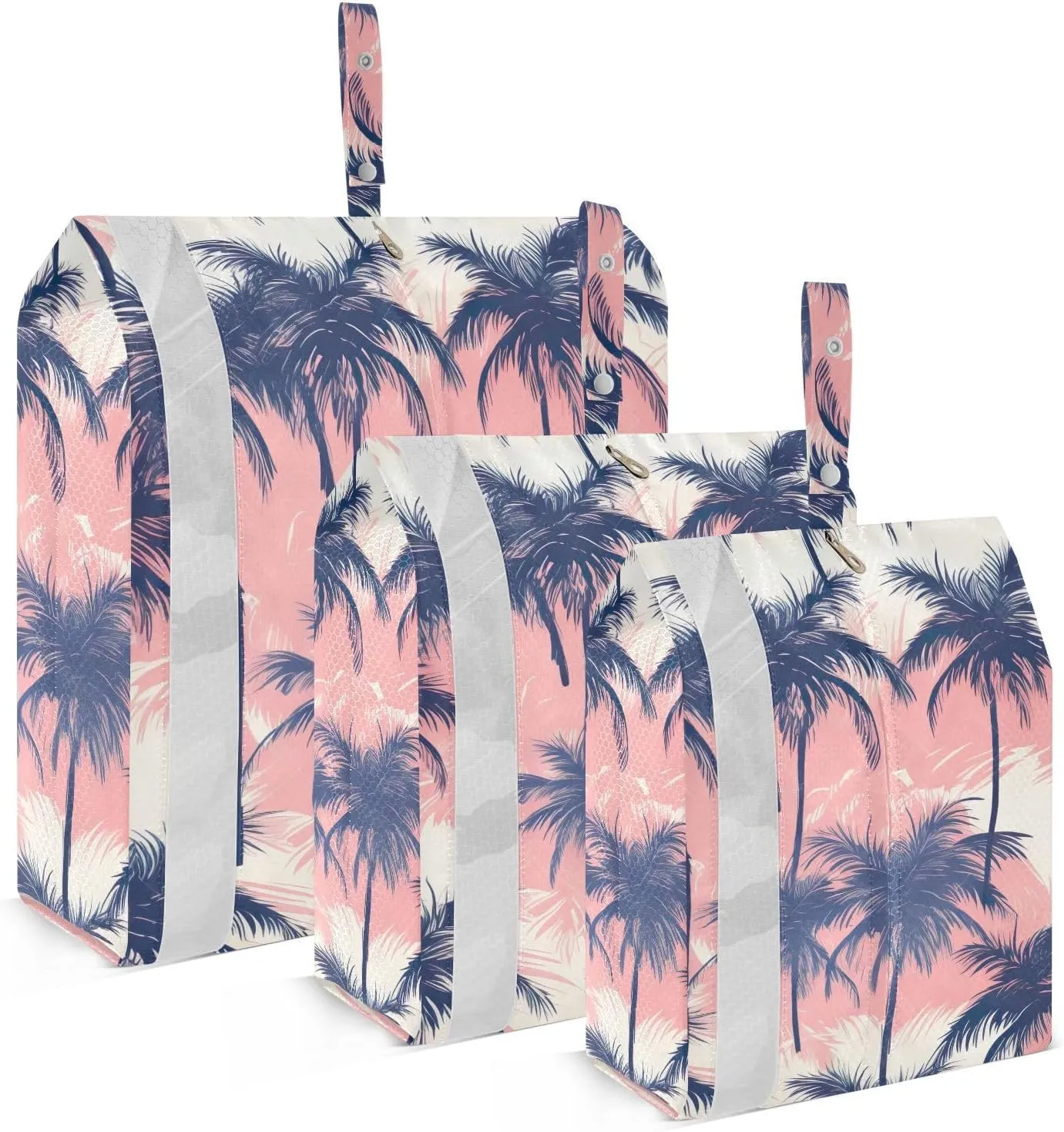 SPRIPORT Tropical Palm Tree Pink White 3 Set Compression Packing Cubes for Travel Lightweight Luggage Organizer Bags for Carry on Suitcase Travel Storage Bags for Vacation Woman Man Clothes