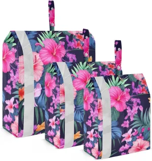 SPRIPORT Tropical Pink Hibiscus Floral 3 Set Compression Packing Cubes for Travel Lightweight Luggage Organizer Bags for Carry on Suitcase Travel Accessories for Vacation Man Woman Clothes