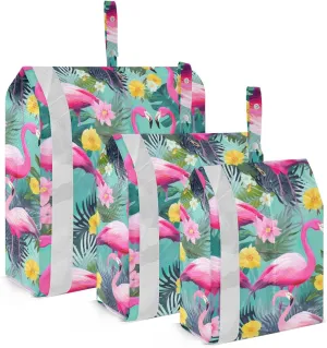 SPRIPORT Tropics Pink Flamingo 3 Set Compression Packing Cubes for Travel Lightweight Luggage Organizer Bags for Carry on Suitcase Travel Cubes for Woman Man Vacation Clothes
