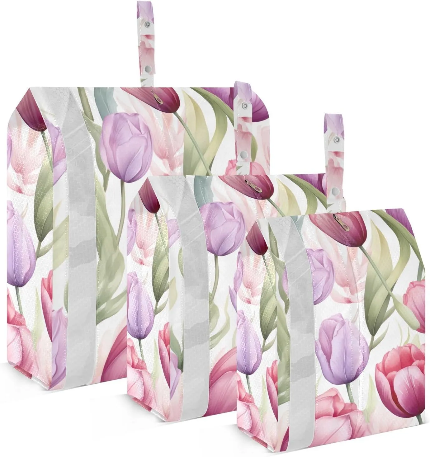 SPRIPORT Tulips Pink Flowers 3 Set Compression Packing Cubes for Travel Lightweight Luggage Organizer Bags for Carry on Suitcase Travel Storage Bags for Woman Man Clothes Vacation