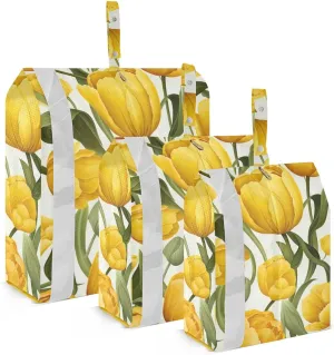 SPRIPORT Tulips Yellow Flowers 3 Set Compression Packing Cubes for Travel Lightweight Luggage Organizer Bags for Carry on Suitcase Travel Essentials for Woman Man Clothes Vacation