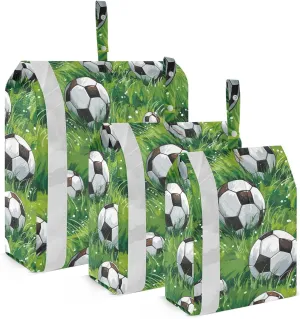SPRIPORT Vintage Soccer Balls Grass 3 Set Compression Packing Cubes for Travel Lightweight Luggage Organizer Bags for Carry on Suitcase Travel Essentials for Vacation Woman Man Clothes