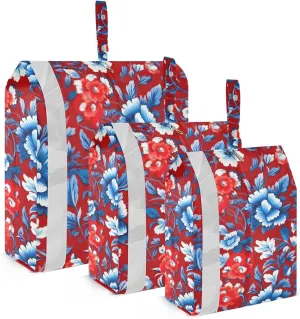 SPRIPORT Watercolor Flowers Blue Red 3 Set Compression Packing Cubes for Travel Lightweight Luggage Organizer Bags for Carry on Suitcase Travel Storage Bags for Vacation Man Woman Clothes