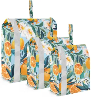 SPRIPORT Watercolor Orange Pink Flowers 3 Set Compression Packing Cubes for Travel Lightweight Luggage Organizer Bags for Carry on Suitcase Travel Storage Bags for Woman Man Clothes Vacation