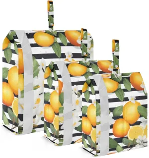SPRIPORT Watercolor Oranges Flowers Stripes 3 Set Compression Packing Cubes for Travel Lightweight Luggage Organizer Bags for Carry on Suitcase Travel Storage Bags for Vacation Man Woman Clothes