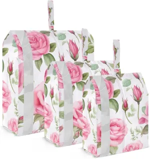 SPRIPORT Watercolor Pink Rose Vintage 3 Set Compression Packing Cubes for Travel Lightweight Luggage Organizer Bags for Carry on Suitcase Travel Cubes for Woman Man Clothes Vacation