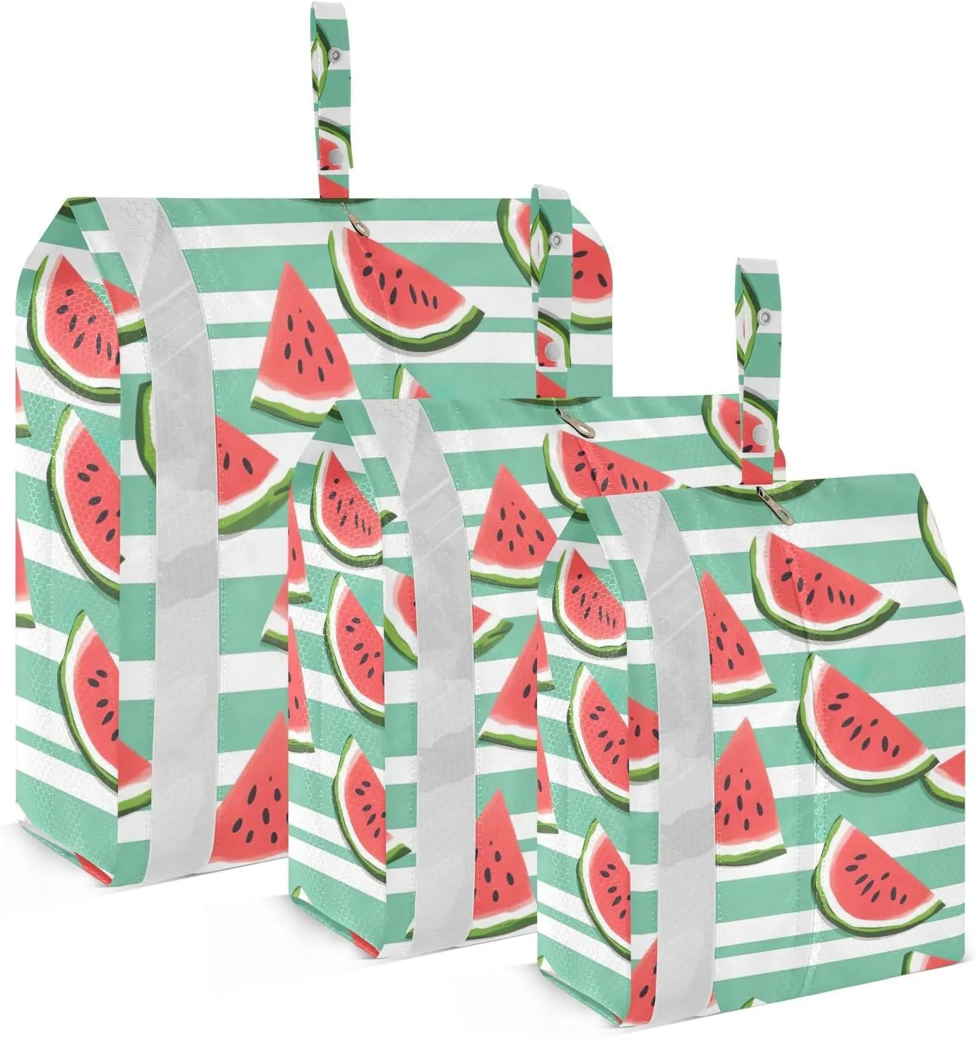 SPRIPORT Watermelon Green White Stripe 3 Set Compression Packing Cubes for Travel Lightweight Luggage Organizer Bags for Carry on Suitcase Travel Accessories for Vacation Woman Man Clothes