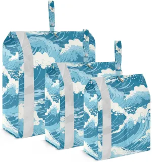 SPRIPORT Waves Blue 3 Set Compression Packing Cubes for Travel Lightweight Luggage Organizer Bags for Carry on Suitcase Travel Cubes for Man Woman Vacation Clothes