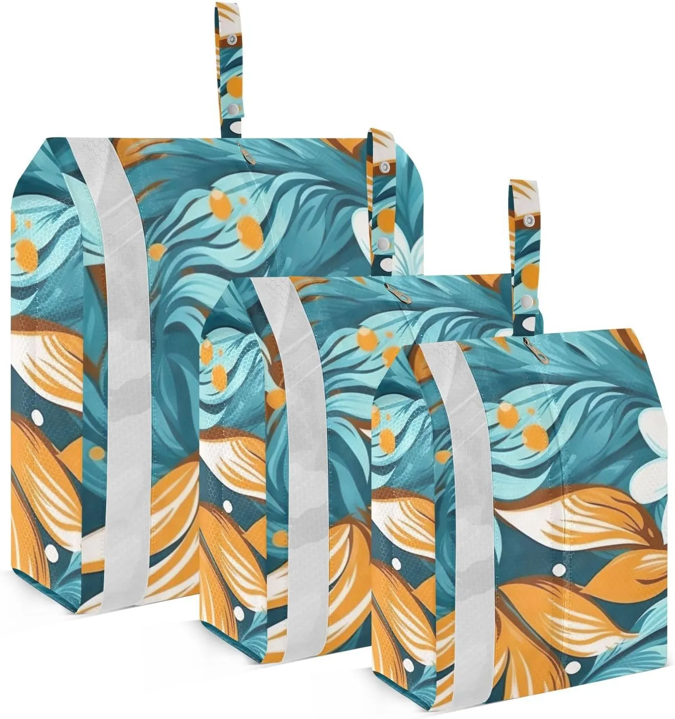 SPRIPORT White Flowers Gold Leaves 3 Set Compression Packing Cubes for Travel Lightweight Luggage Organizer Bags for Carry on Suitcase Travel Essentials for Woman Man Clothes