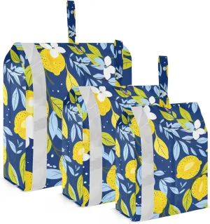 SPRIPORT Yellow Lemons Blue Leaves 3 Set Compression Packing Cubes for Travel Lightweight Luggage Organizer Bags for Carry on Suitcase Luggage Cubes for Woman Man Clothes Vacation