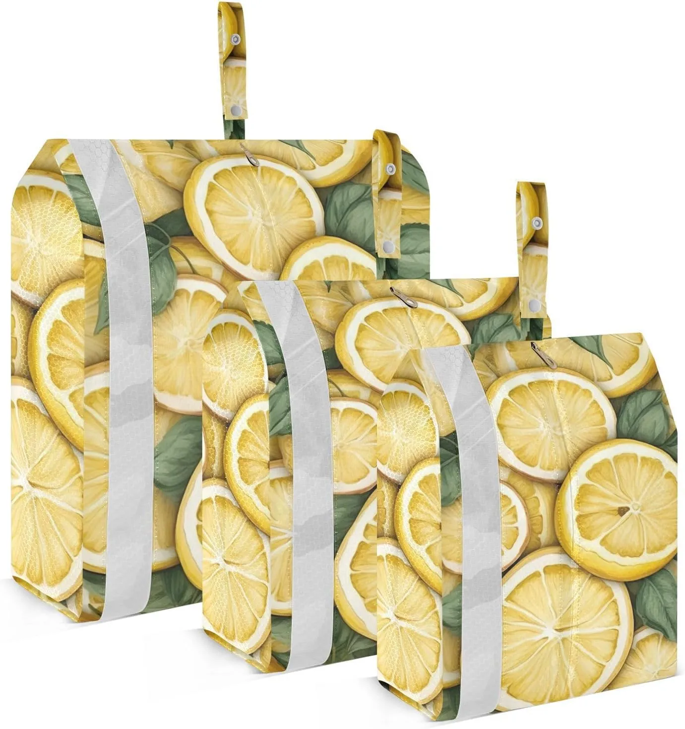 SPRIPORT Yellow Lemons Leaves 3 Set Compression Packing Cubes for Travel Lightweight Luggage Organizer Bags for Carry on Suitcase Travel Cubes for Vacation Woman Man Clothes