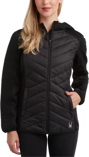 Spyder Women's Puffer Jacket - Mixed Fleece Insulated Winter Coat with Taffeta Panels- Quilted Hooded Jacket for Women (S-XL)