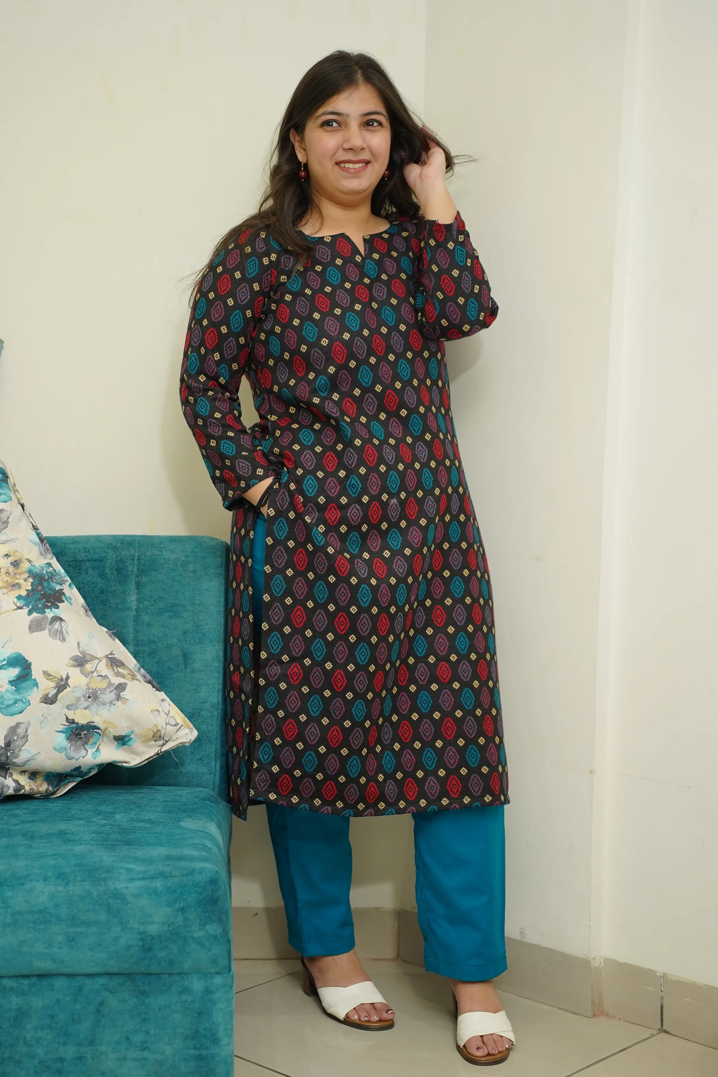 Starry Black Woollen Kurta Set