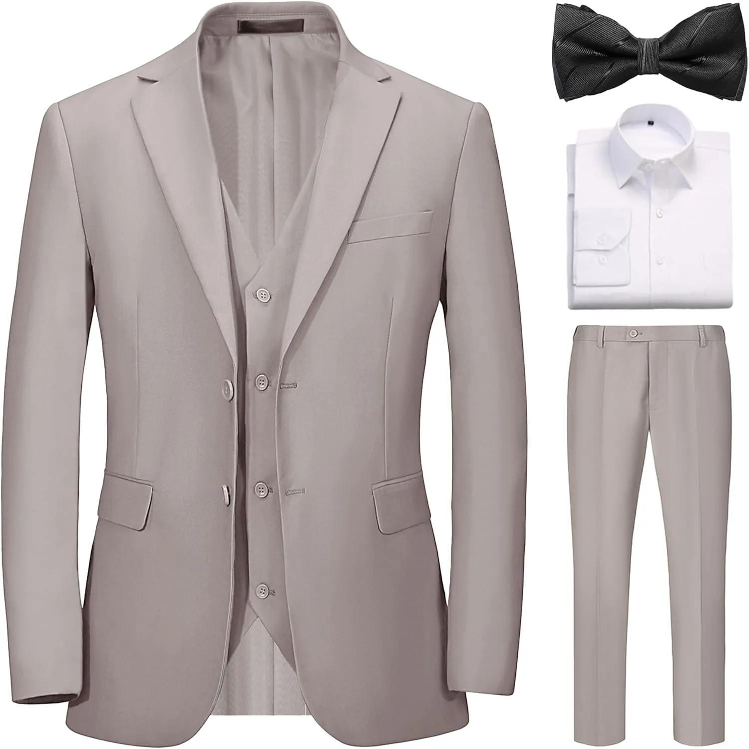 Suits for Men Slim Fit 3 Pieces Tuxedo Blazer Vest Pants Notch Collar Shirt Bow Tie Prom Party Wedding Business Dinner