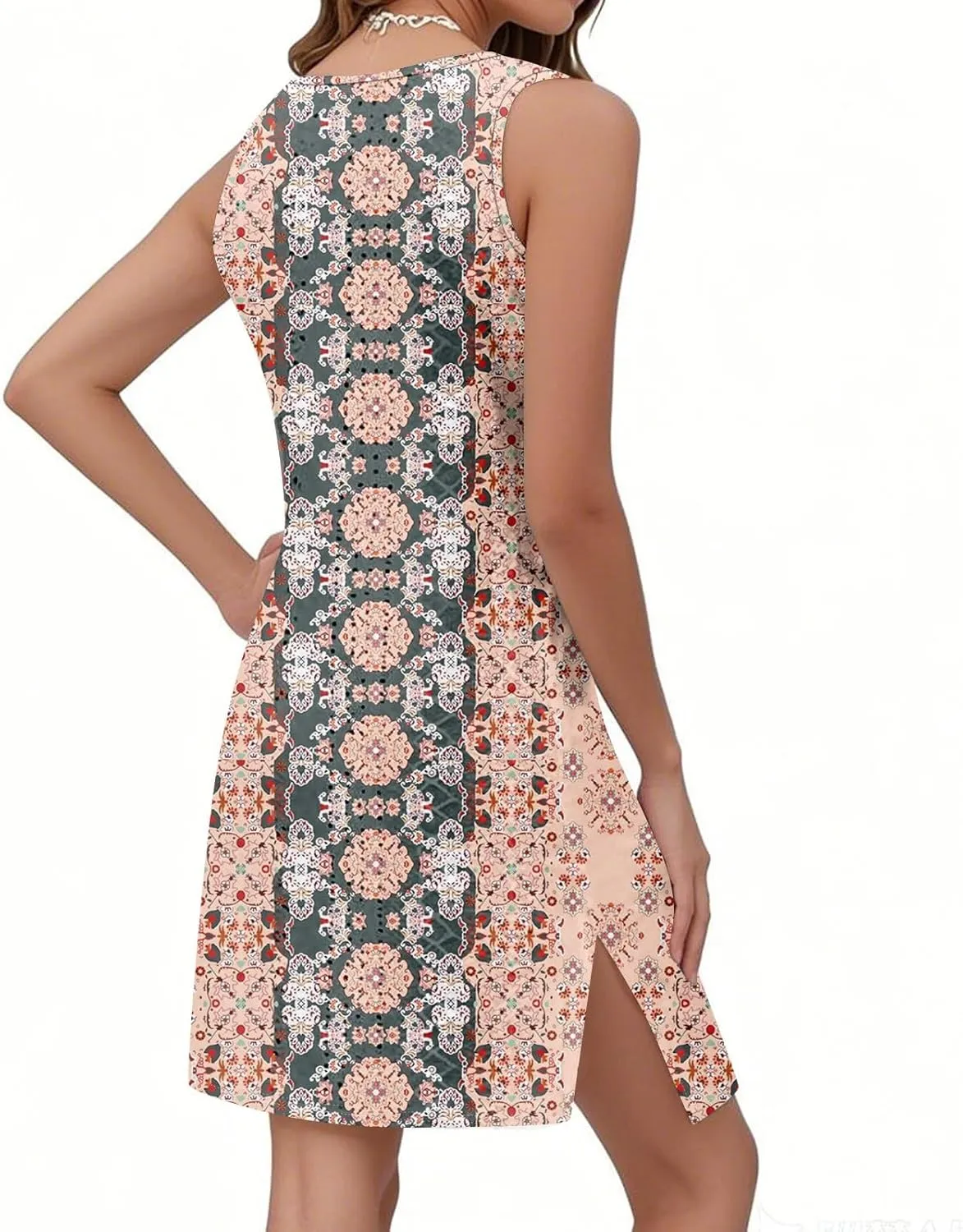 Summer Dresses for Women 2025 Womens Boho Floral Printed Beach Dress V Neck Casual Loose Tank Sundress with Pockets