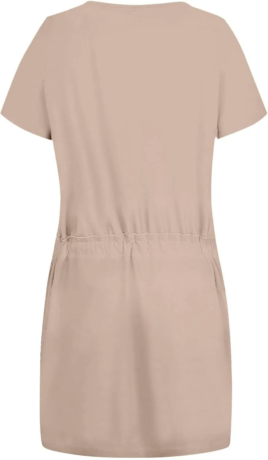 Summer Midi Dress for Women Waist Drawstring Short Sleeve V Neck A Line Loose Casual Short Sundress with Pockets 2025
