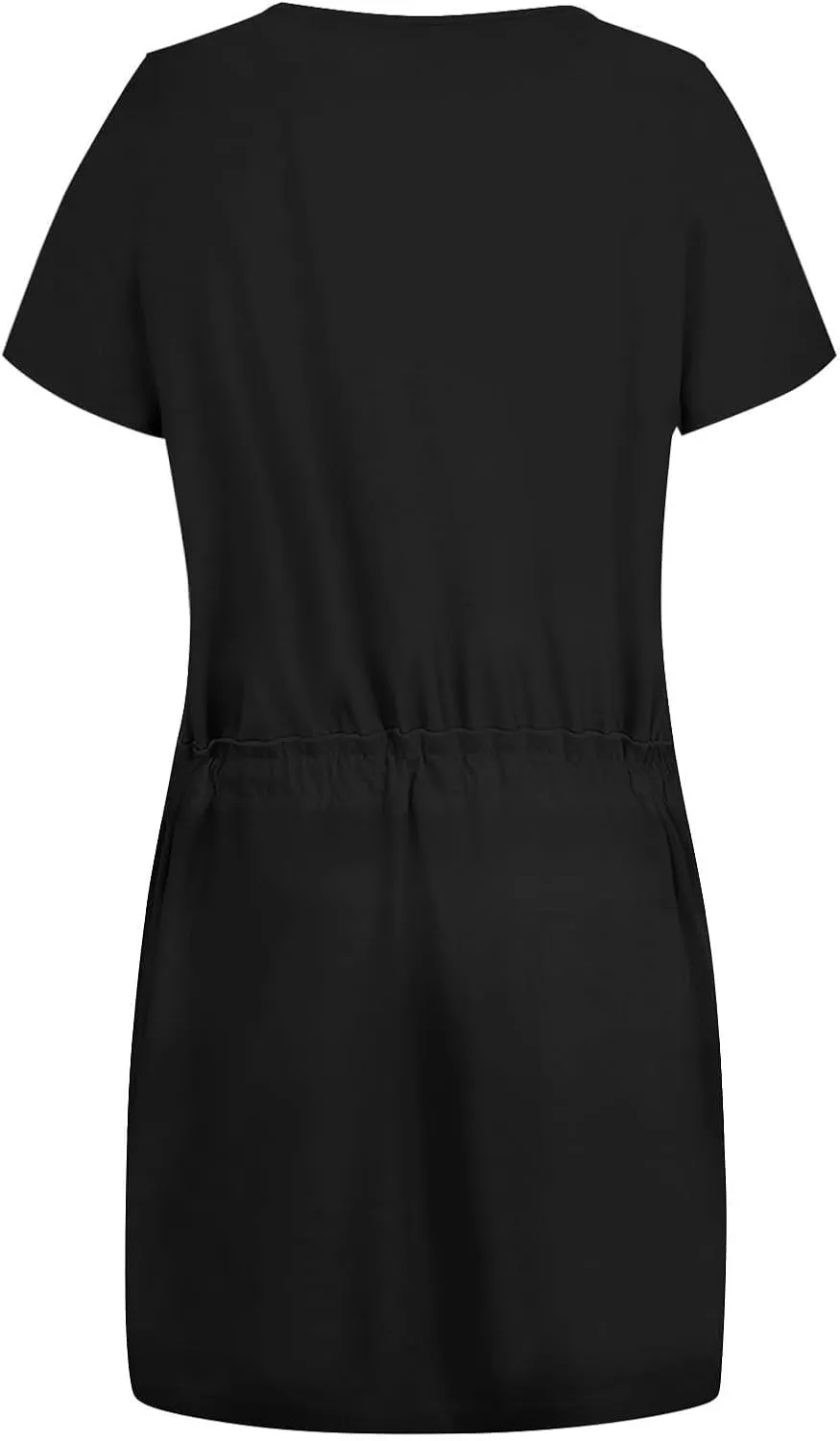 Summer Midi Dress for Women Waist Drawstring Short Sleeve V Neck A Line Loose Casual Short Sundress with Pockets 2025