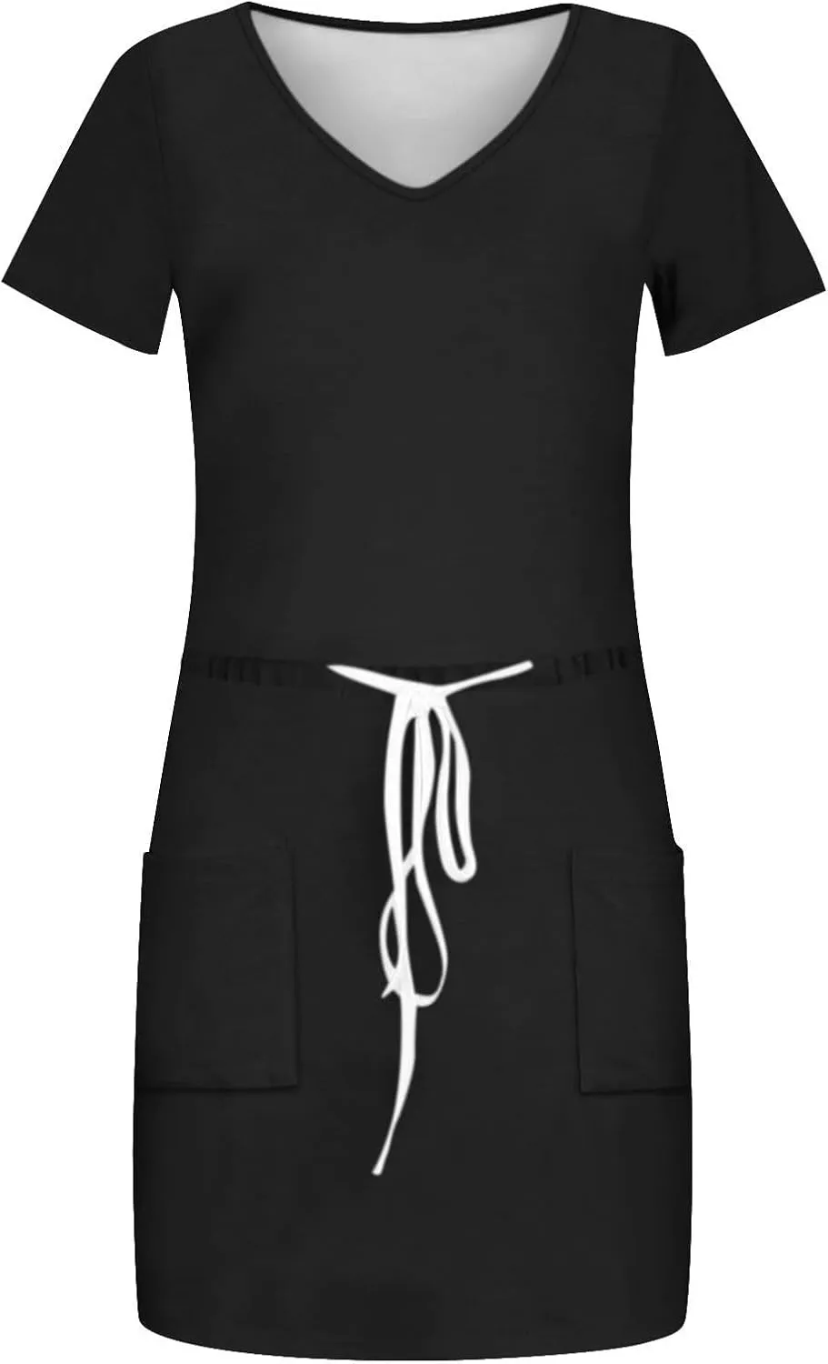 Summer Midi Dress for Women Waist Drawstring Short Sleeve V Neck A Line Loose Casual Short Sundress with Pockets 2025