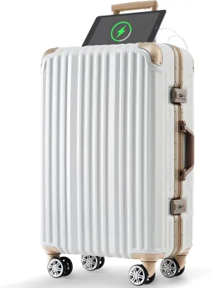 SVRCK Travel-Friendly 24in Aluminum Frame Luggage with USB Port, Spinner Wheels, and Cup Holder